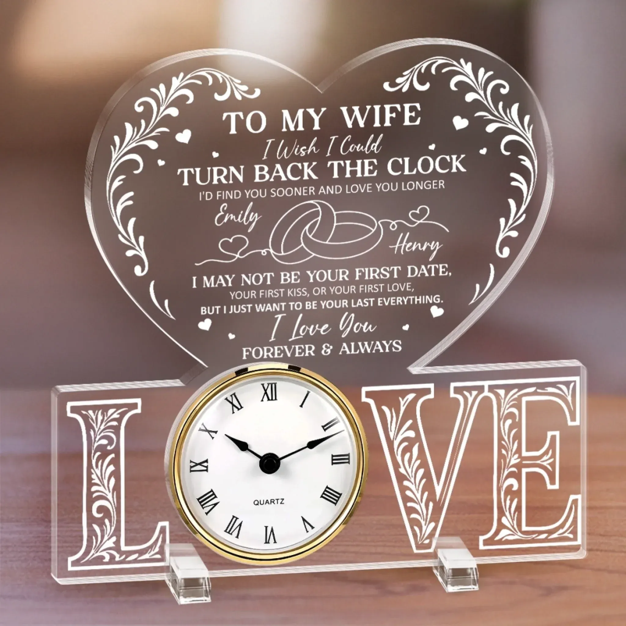 Custom Acrylic Desk Clock - Personalized Anniversary Wedding Gifts For Husband And Wife Him And Her - My Heart s Favorite Timekeeper